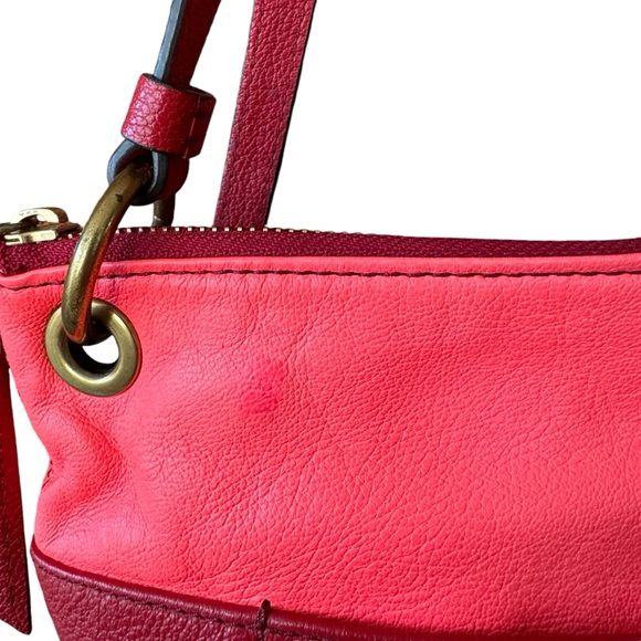 Fossil Keely Leather Crossbody Bag  Red Pink Colorblock Shoulder Purse CLEAN - Picture 8 of 10